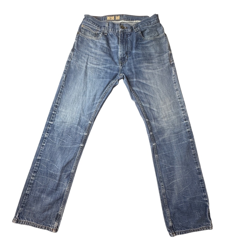 Trevero Jeans Mens 34x34 (31x30) Blue Straight Leg Medium Wash Whiskered Denim